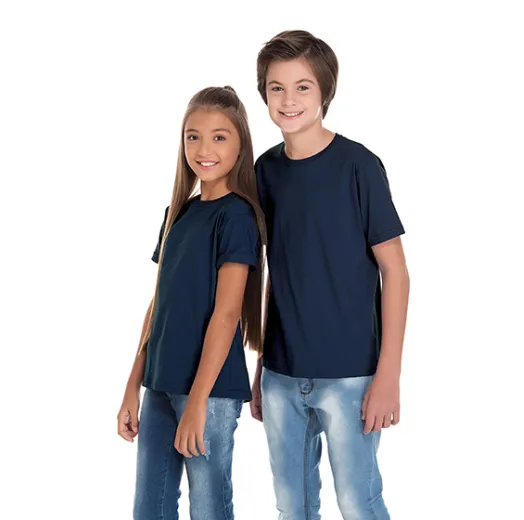 Camiseta Juvenil de Algodão Penteado Azul Marinho