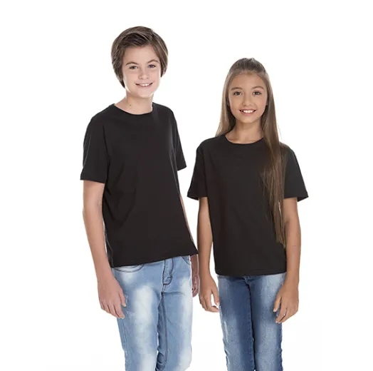 Camiseta Juvenil de Algodão Penteado Preta