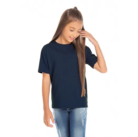 Camiseta Juvenil de Algodão Penteado Azul Marinho