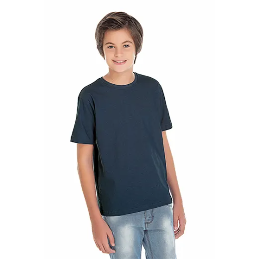 Camiseta Juvenil de Algodão Penteado Azul Marinho