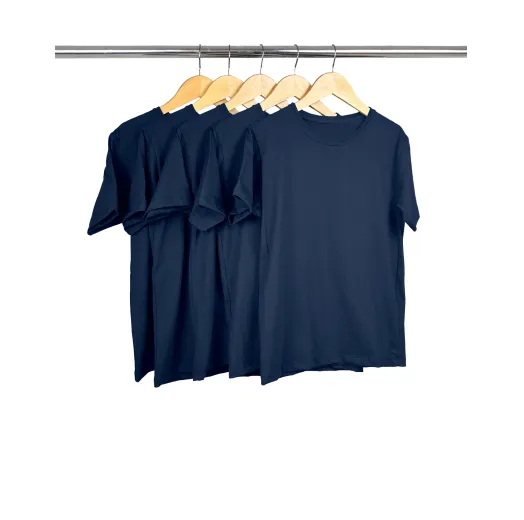 Kit 5 Camisetas Juvenil de Algodão Penteado Azul Marinho