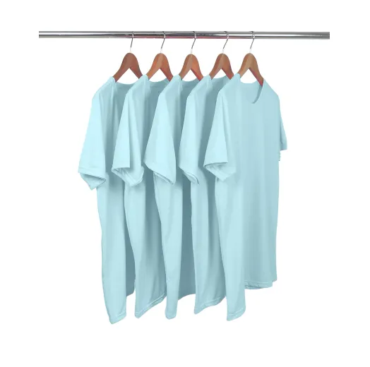 KIT 5 Camisetas de Algodão Premium Azul Claro