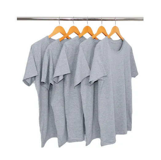 KIT 5 Camisetas de Algodão Premium Cinza Mescla