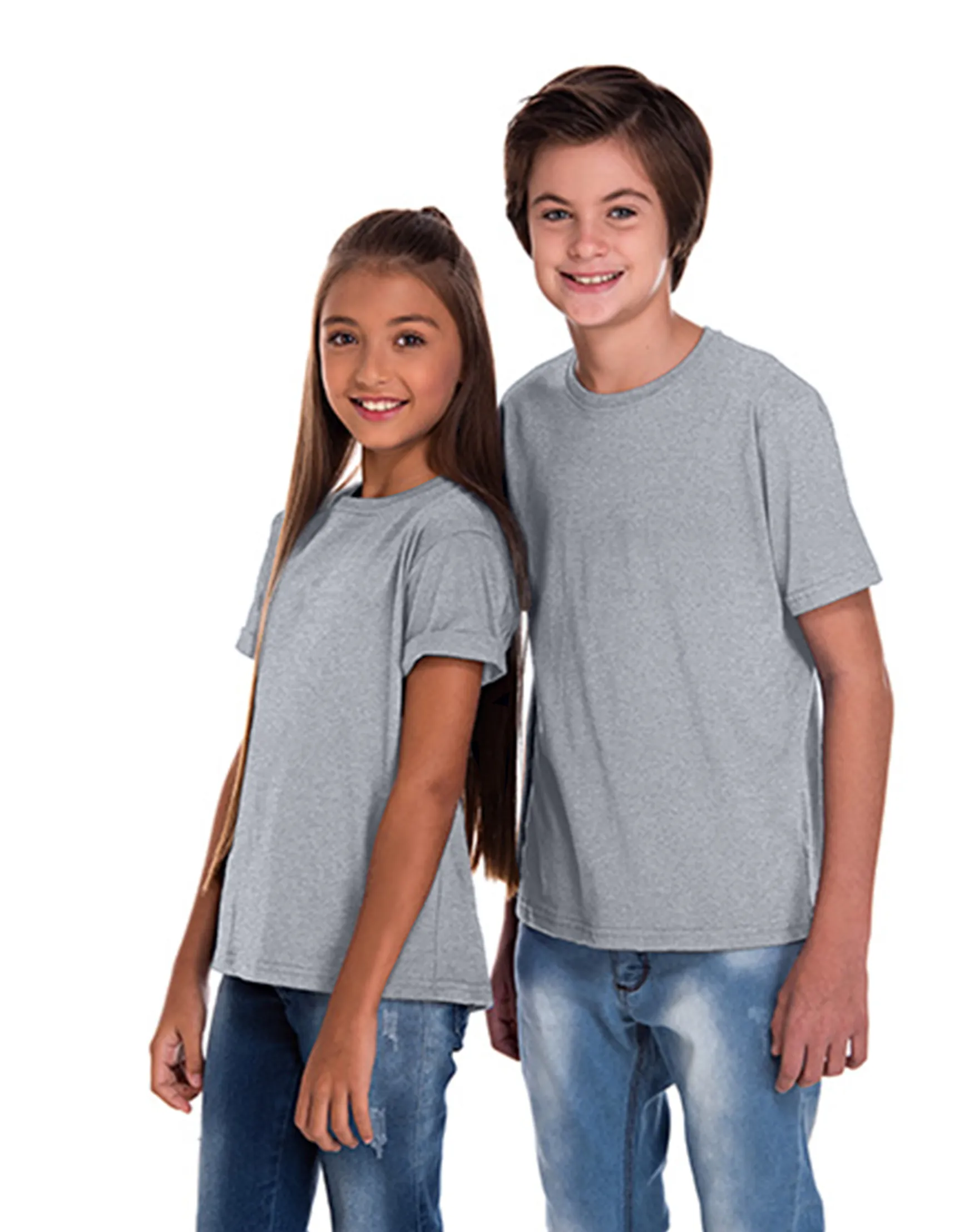 Kit 5 Camisetas Juvenil de Algodão Penteado Cinza Mescla