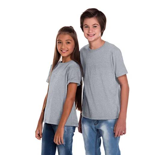 Kit 5 Camisetas Juvenil de Algodão Penteado Cinza Mescla