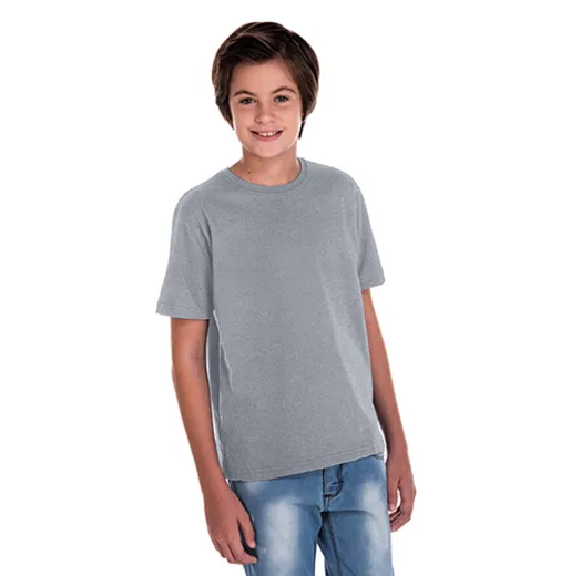 Camiseta Juvenil de Algodão Penteado Cinza Mescla