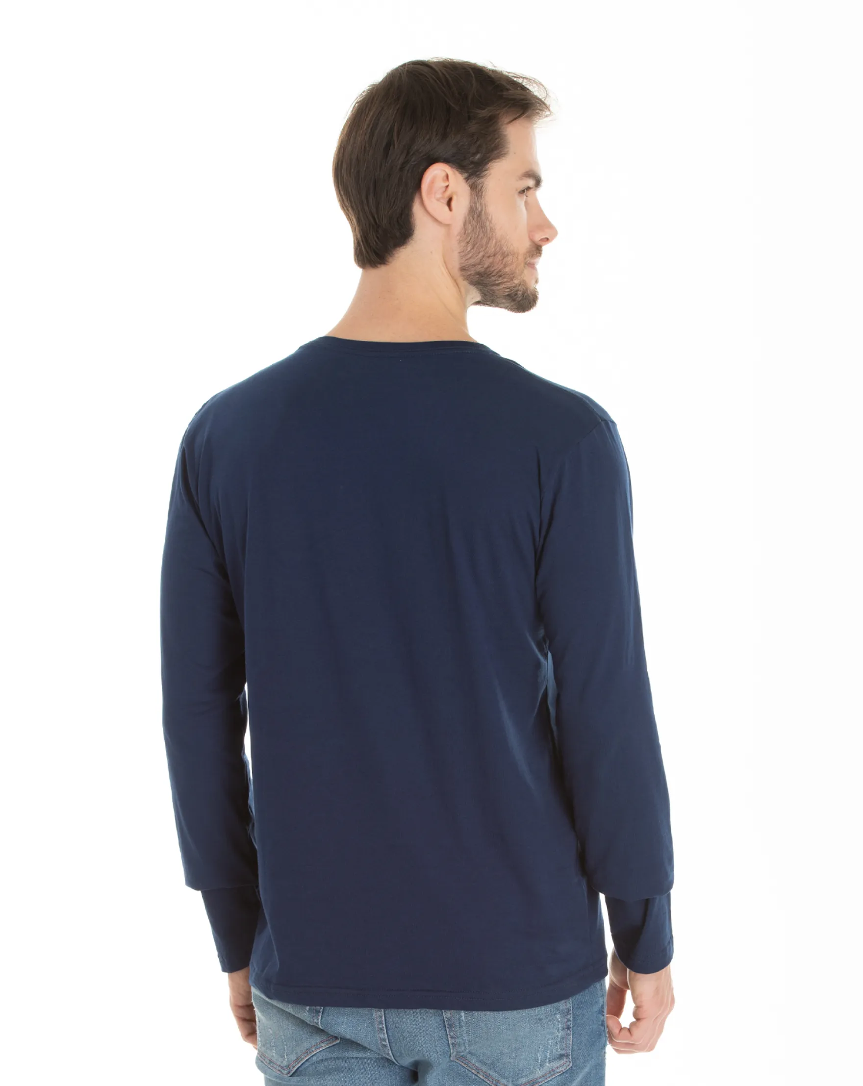 Camiseta Manga Longa de Algodão Premium Azul Marinho