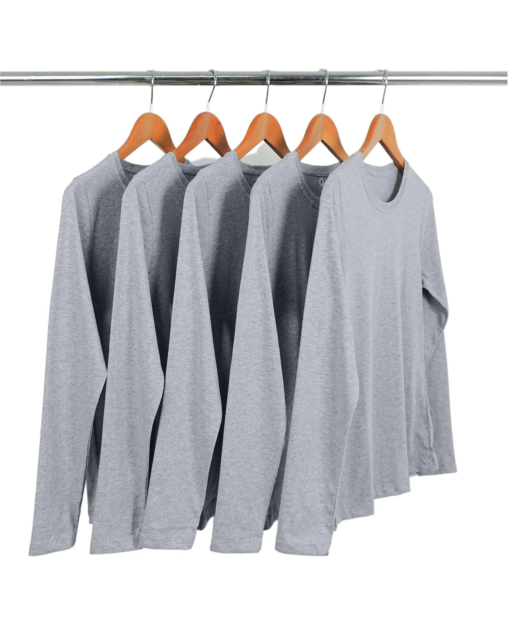 KIT 5 Camisetas Manga Longa de Algodão Premium Cinza Mescla