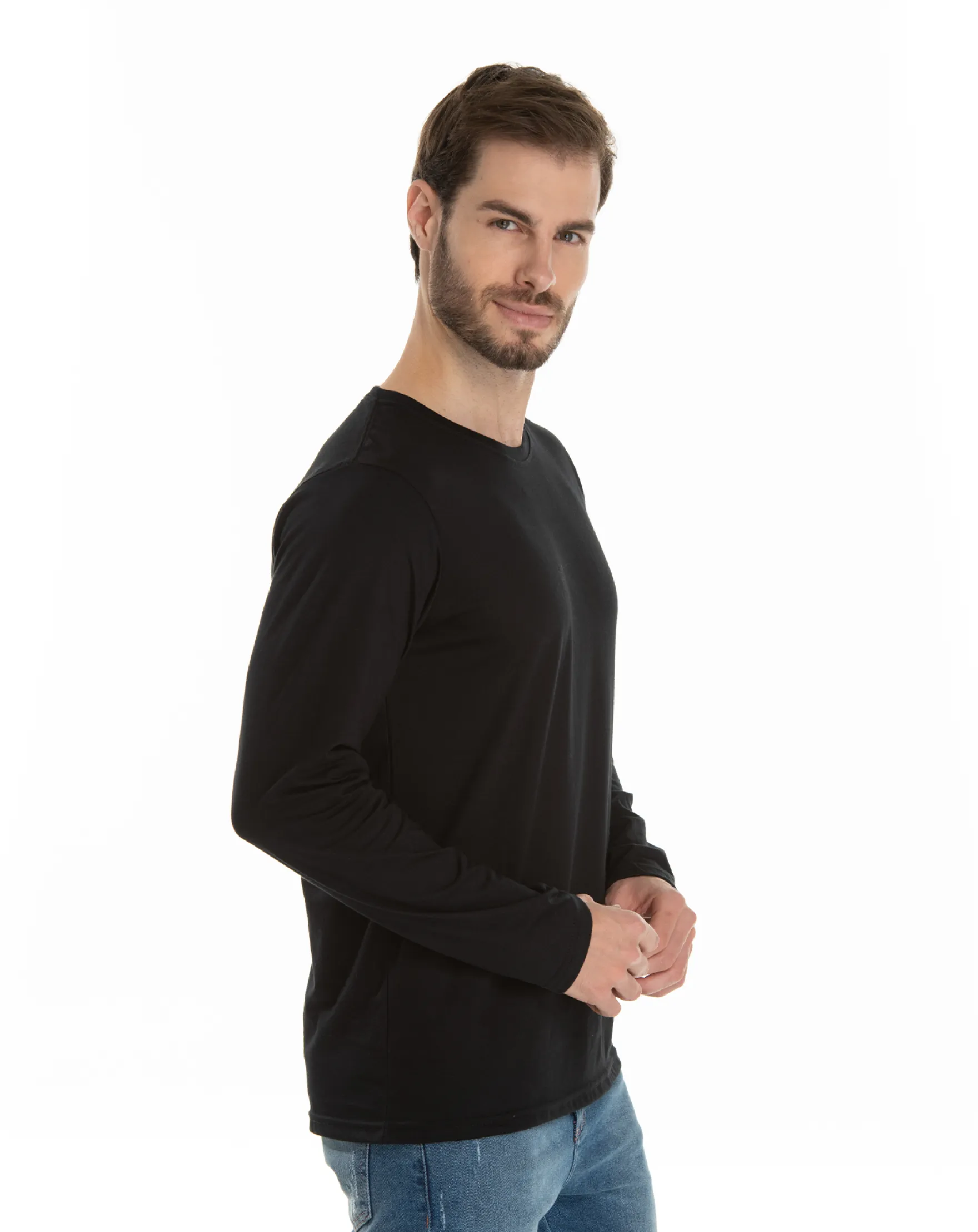 Camiseta Manga Longa de Algodão Premium Preta