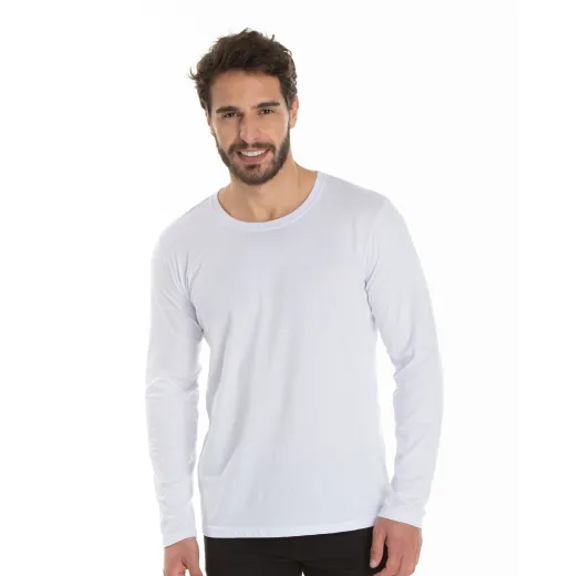 Kit 4 Camisetas Masculinas Manga Longa de Algodão Penteado