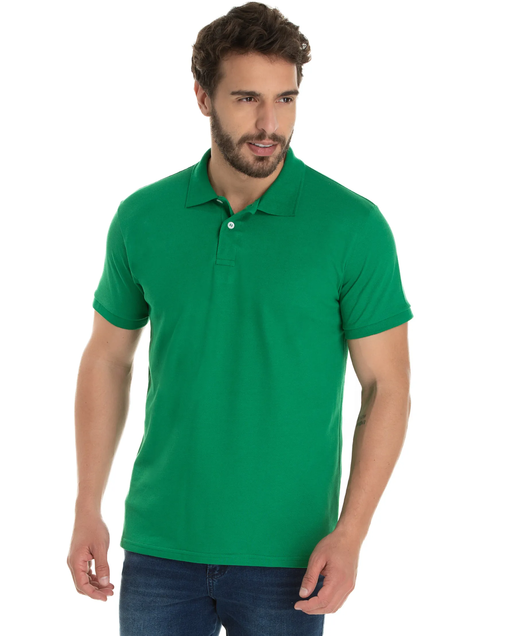 KIT 5 Camisas Polo Piquet Masculina Verde Bandeira