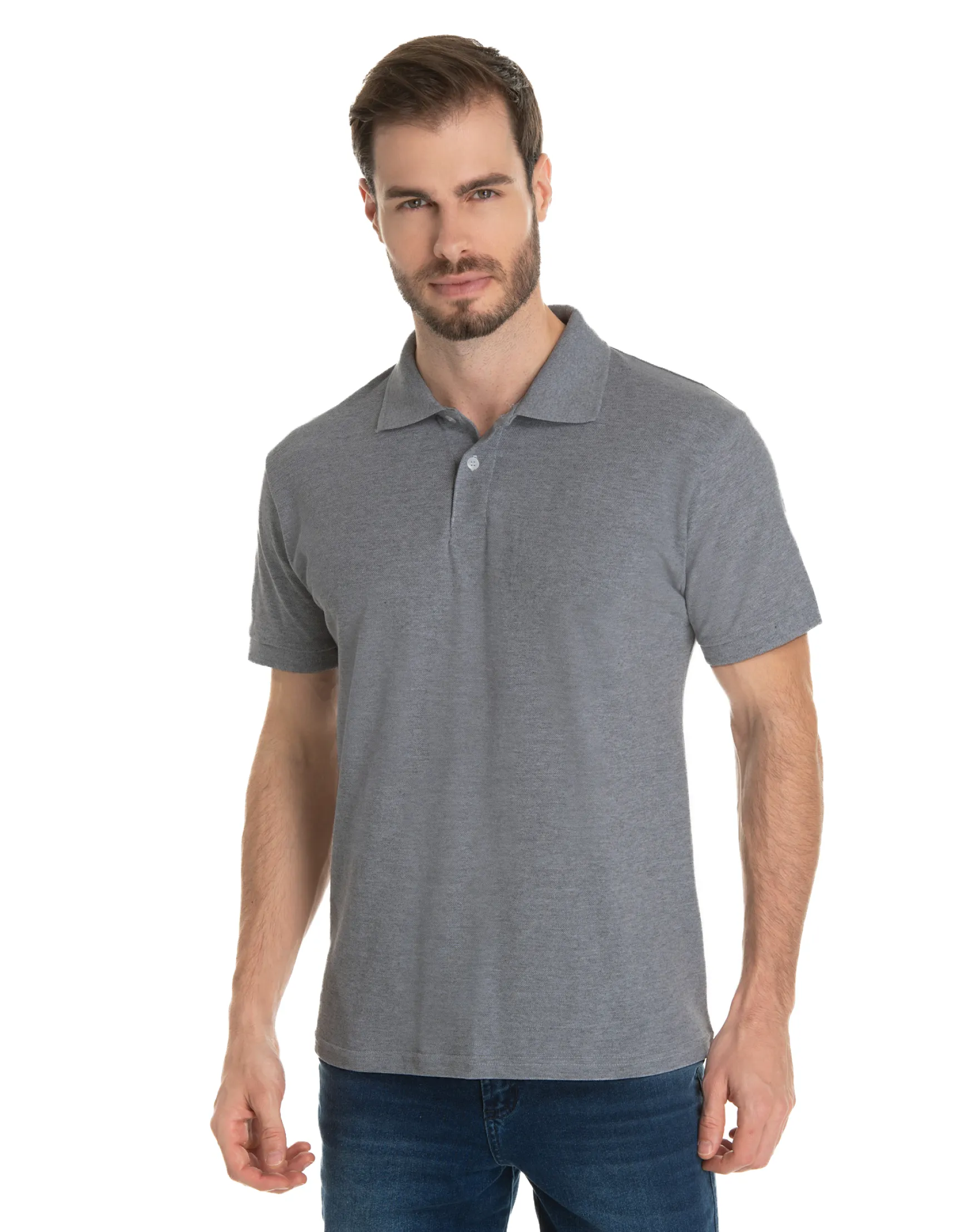 Camisa Polo Piquet Masculina Mescla Escuro