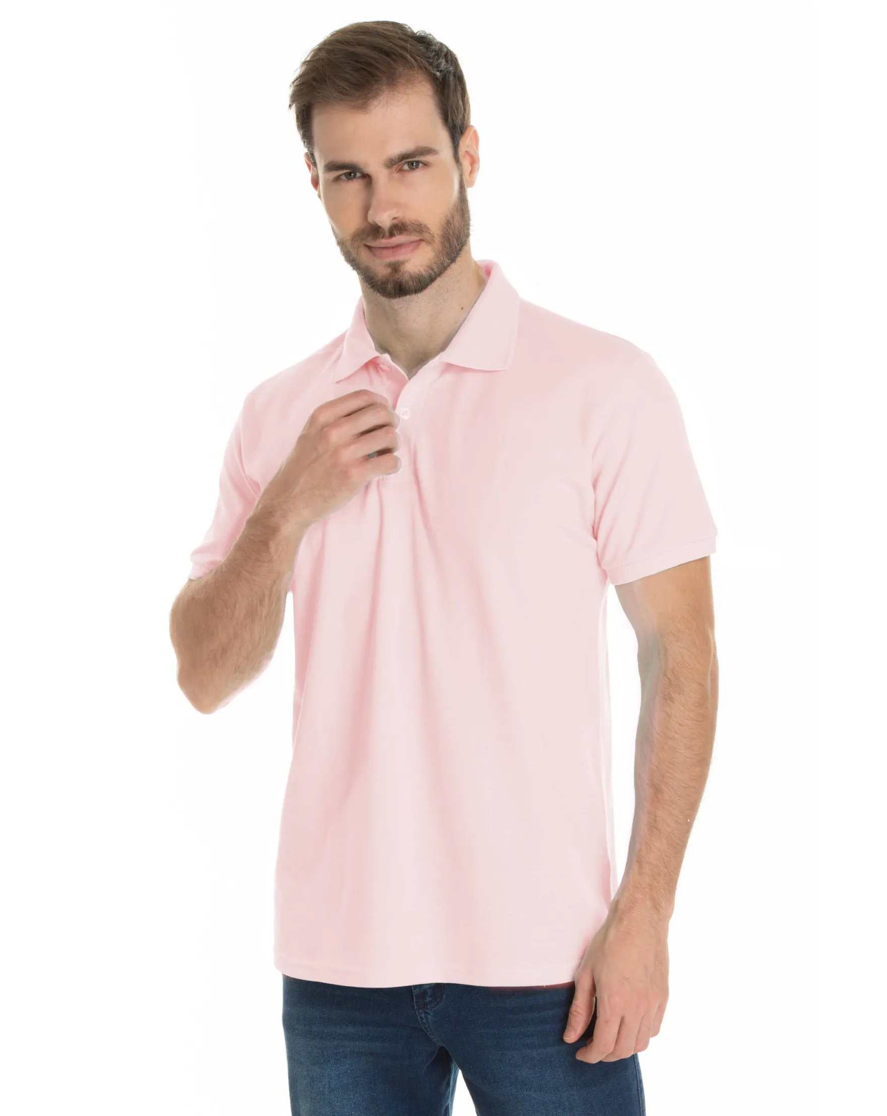 Camisa Polo Piquet Masculina Rosa Claro