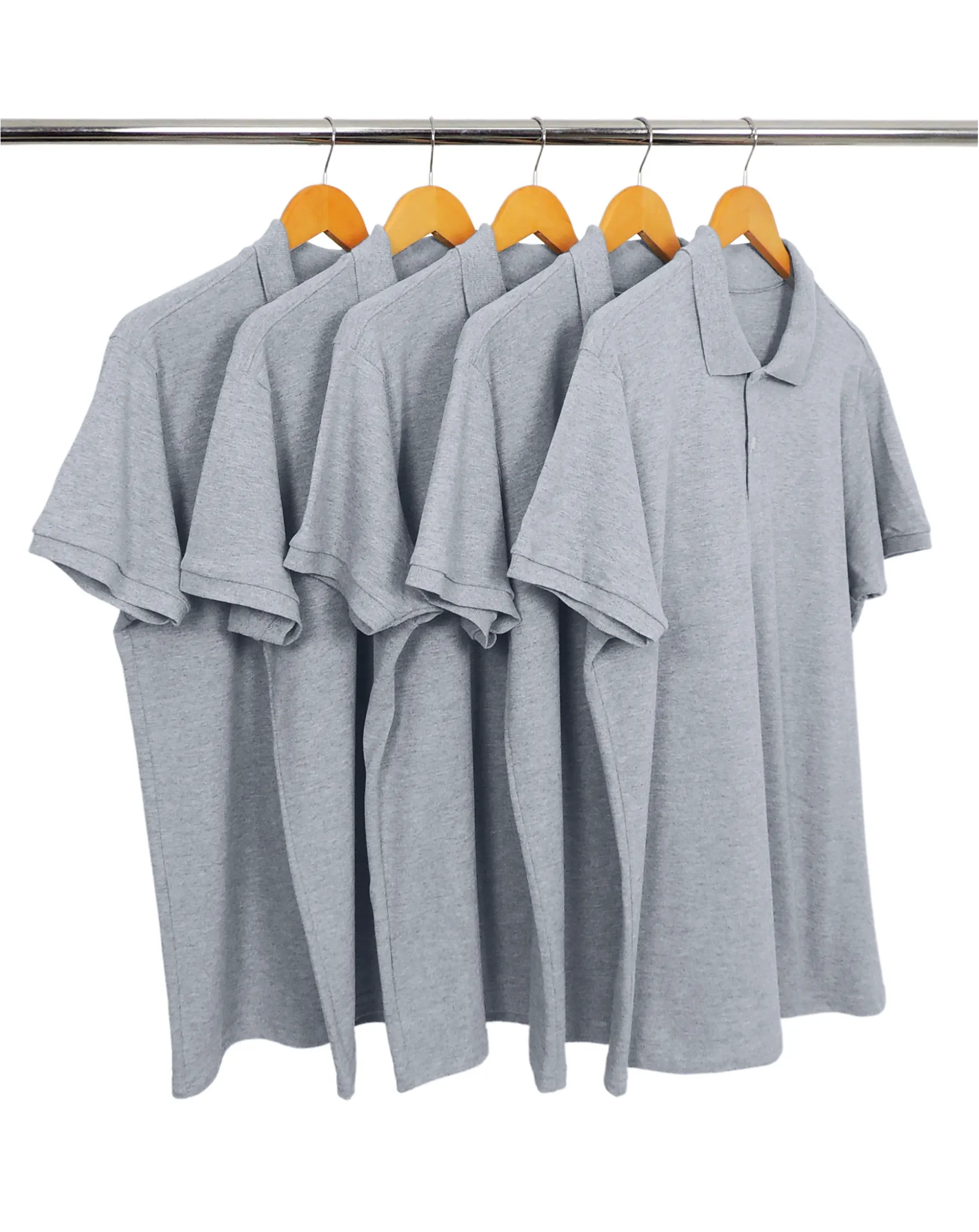 KIT 5 Camisas Polo Piquet Masculina Cinza Mescla