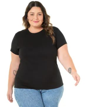 Camiseta Feminina Plus Size de Algodão Preta