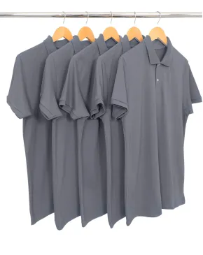 KIT 5 Camisas Polo Piquet Masculina Cinza Chumbo