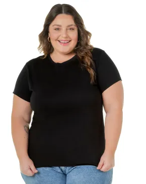 Kit 3 Camisetas Femininas Plus Size De Algodão Pretas