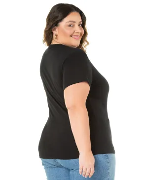 Kit 3 Camisetas Femininas Plus Size De Algodão Pretas