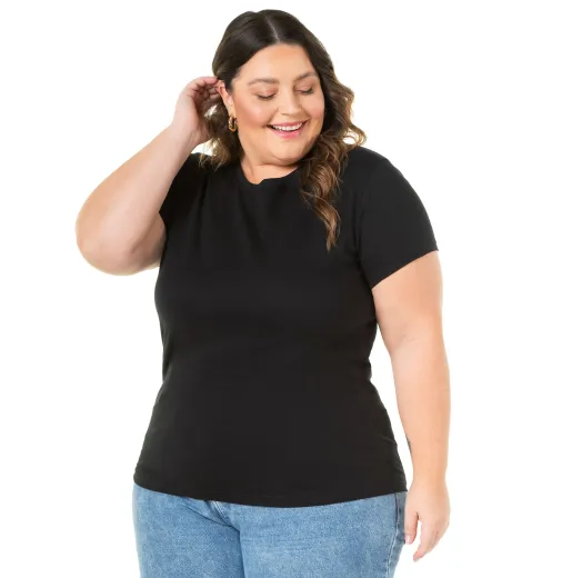 Camiseta Feminina Plus Size de Algodão Preta