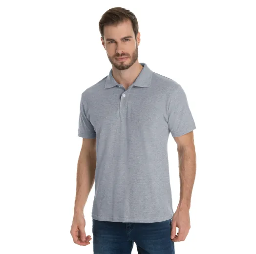 Camisa Polo Piquet Masculina Cinza Mescla