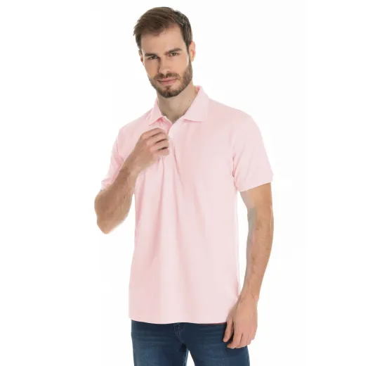 Camisa Polo Piquet Masculina Rosa Claro