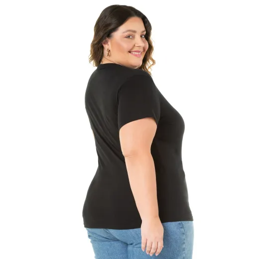 Camiseta Feminina Plus Size de Algodão Preta