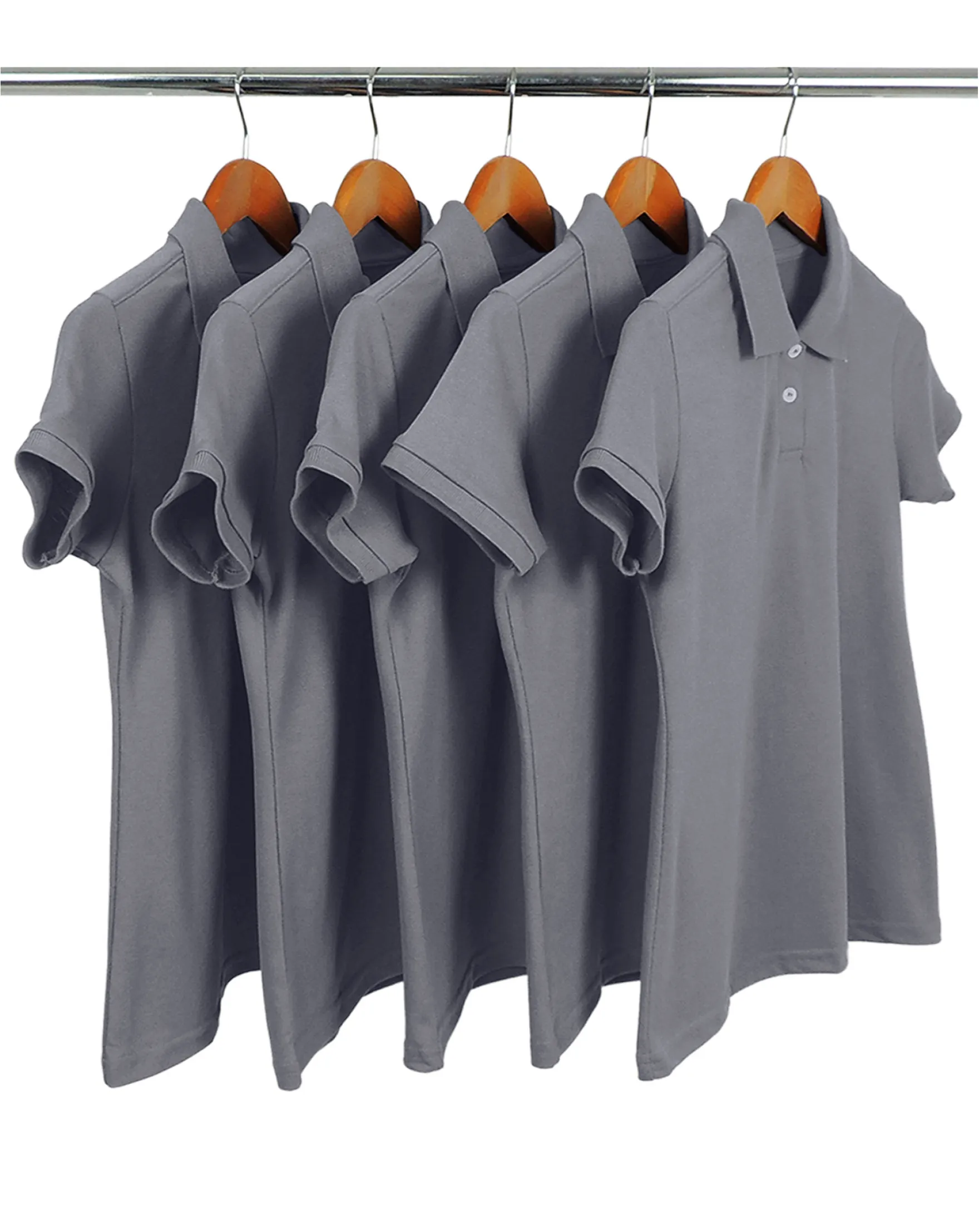 KIT 5 Camisas Polo Piquet Feminina Cinza Chumbo