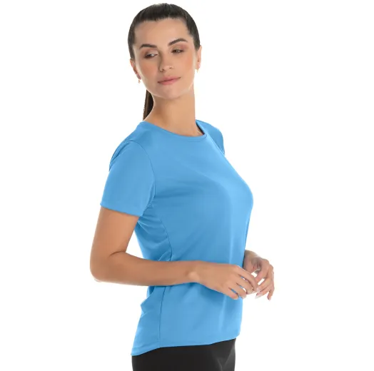 Camiseta Feminina Dry Fit Azul Claro Proteção UV 30+