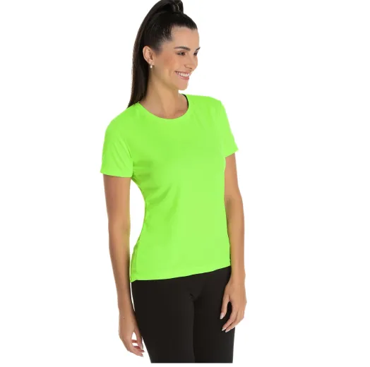 Camiseta Feminina Dry Fit Verde Fluorescente Proteção UV 30+
