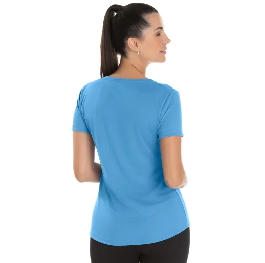 Camiseta Feminina Dry Fit Azul Claro Proteção UV 30+