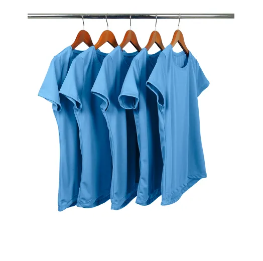 KIT 5 Camisetas Femininas Dry Fit Azul Claro Proteção UV 30+
