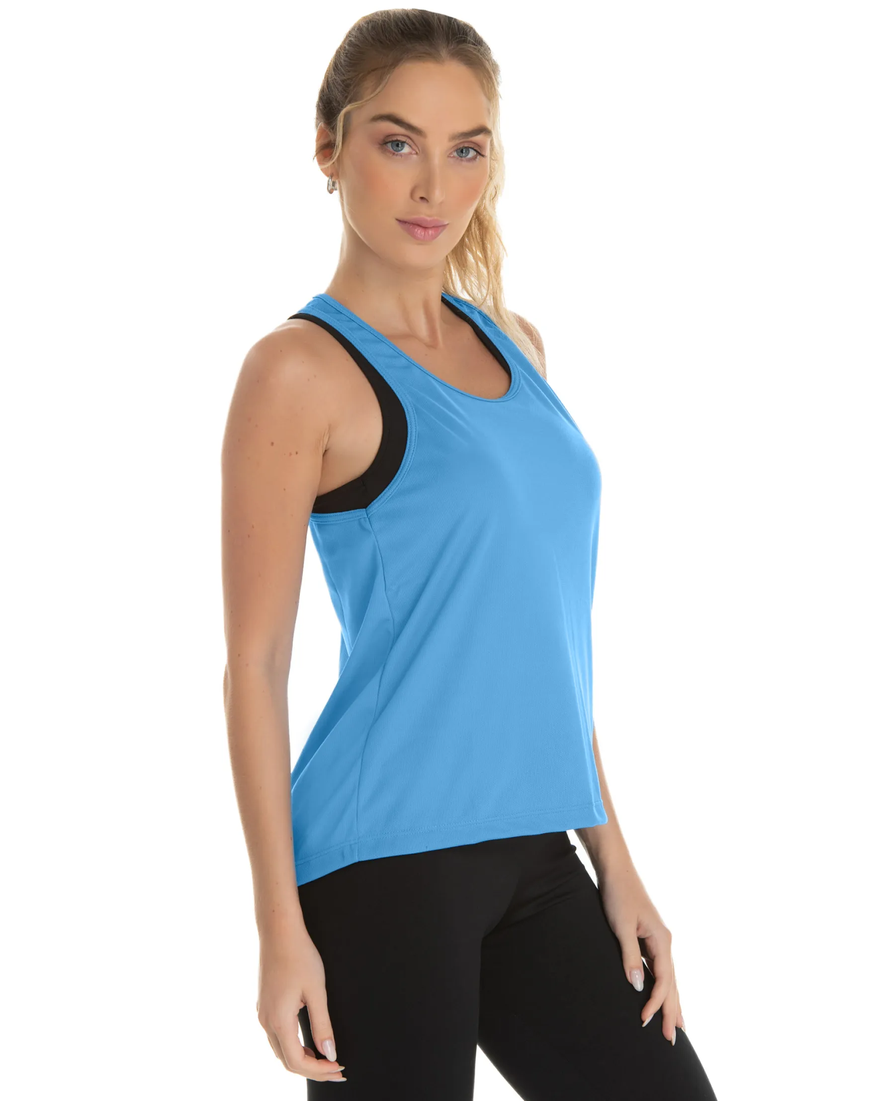 Regata Feminina Dry Fit Azul Claro Proteção UV 30+