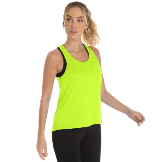 Regata Feminina Dry Fit Amarelo Fluorescente Proteção UV 30+