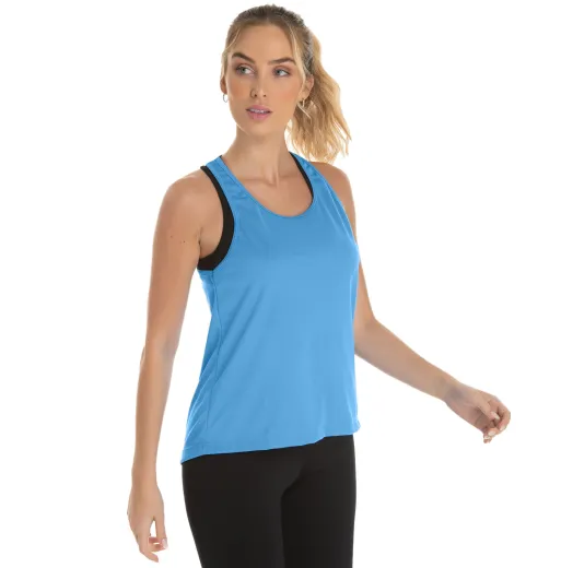 Regata Feminina Dry Fit Azul Claro Proteção UV 30+