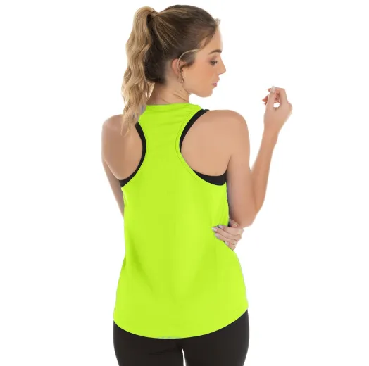 Regata Feminina Dry Fit Amarelo Fluorescente Proteção UV 30+