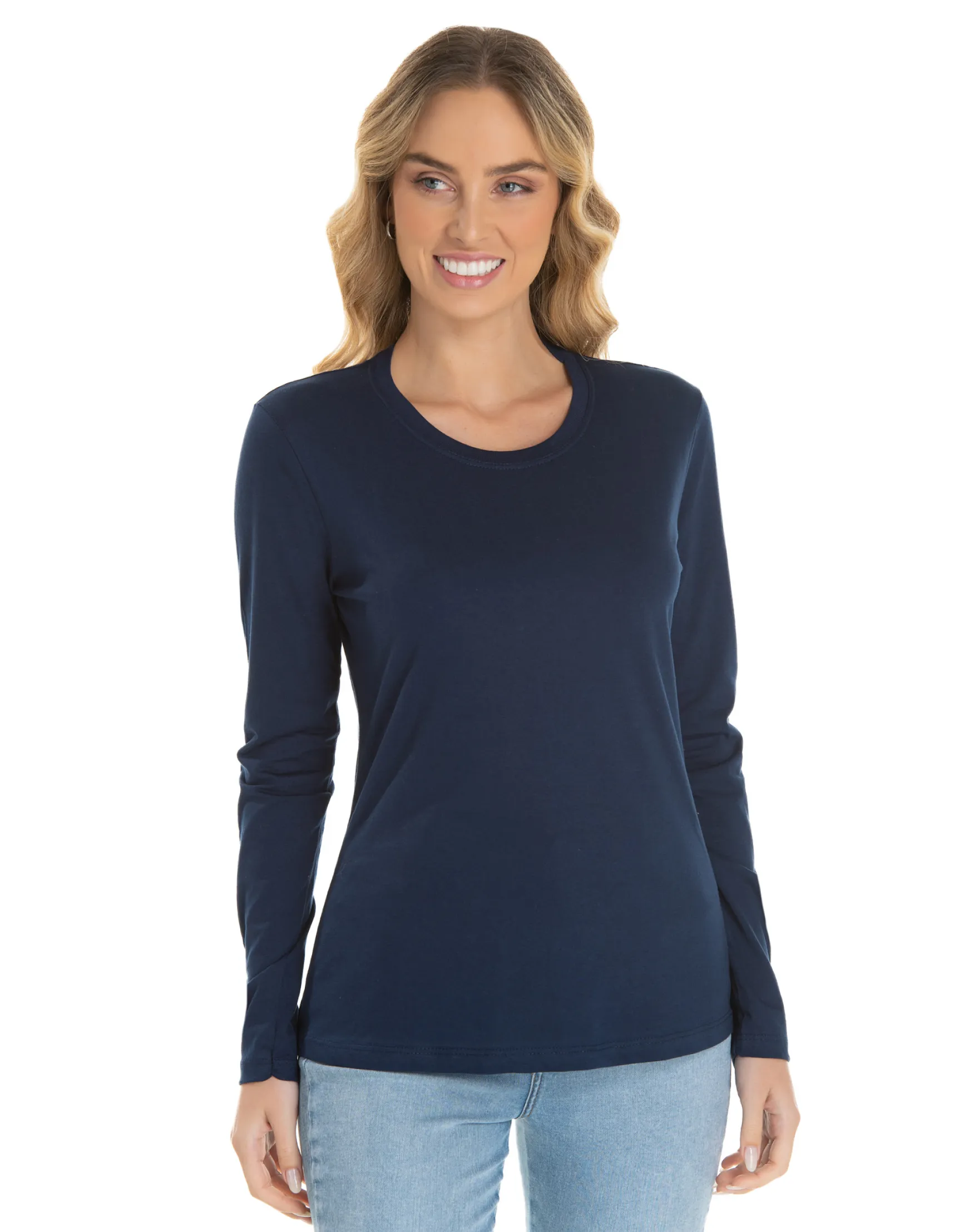 Kit 3 Camisetas Femininas Manga Longa de Algodão Penteado