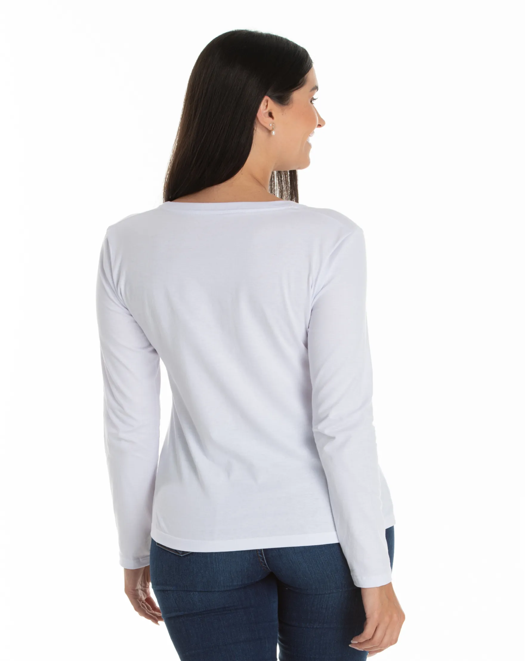 Kit 5 Camisetas Femininas Manga Longa de Algodão Premium Branca