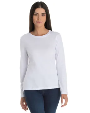 Camiseta Feminina Manga Longa de Algodão Premium Branca