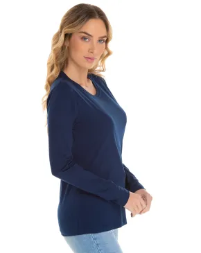 Camiseta Feminina Manga Longa de Algodão Premium Azul Marinho