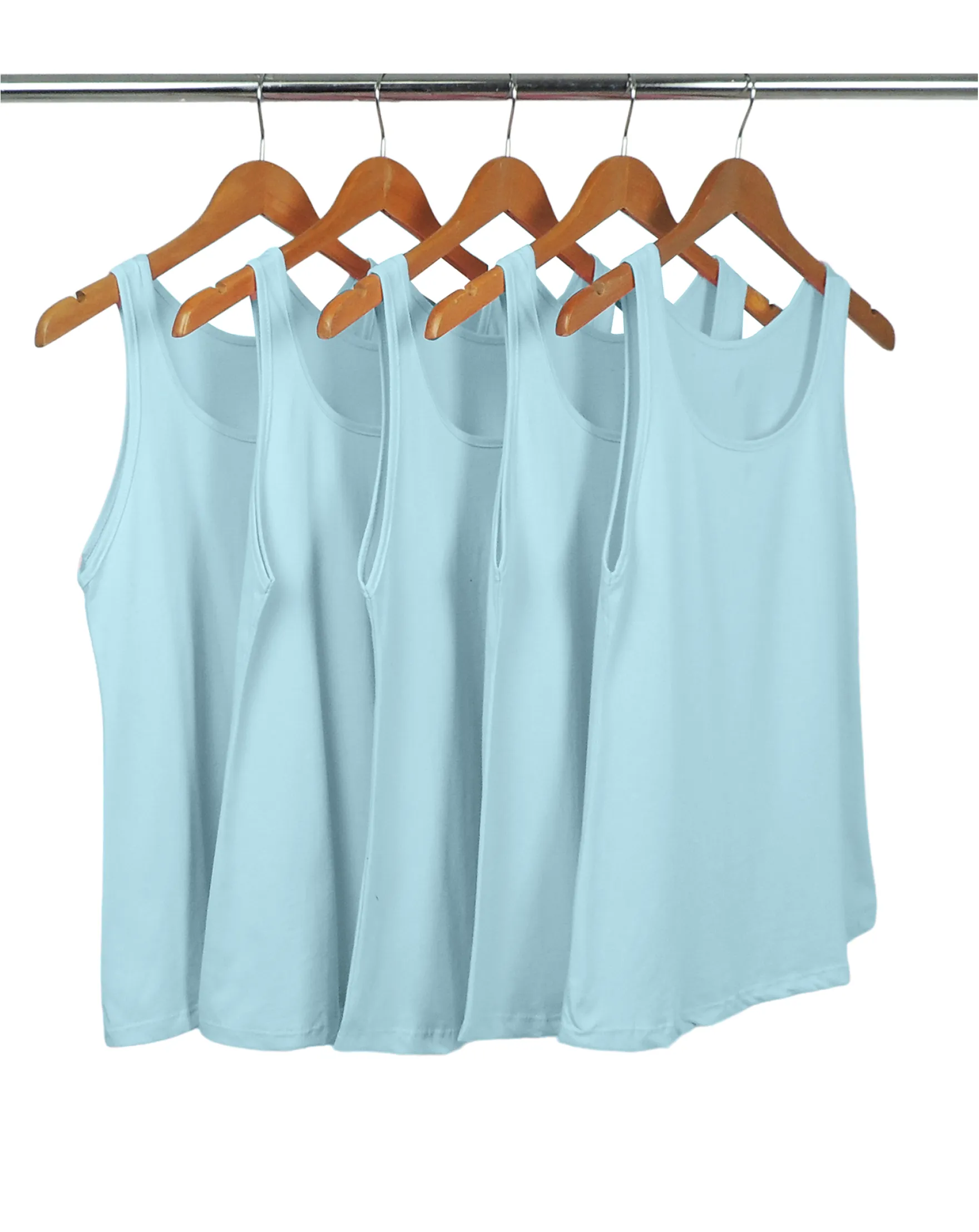 KIT 5 Regatas Femininas de Algodão Premium Azul Claro