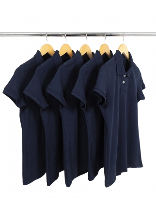 KIT 5 Camisas Polo Piquet Feminina Azul Marinho