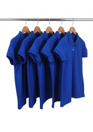 KIT 5 Camisas Polo Piquet Feminina Azul Royal