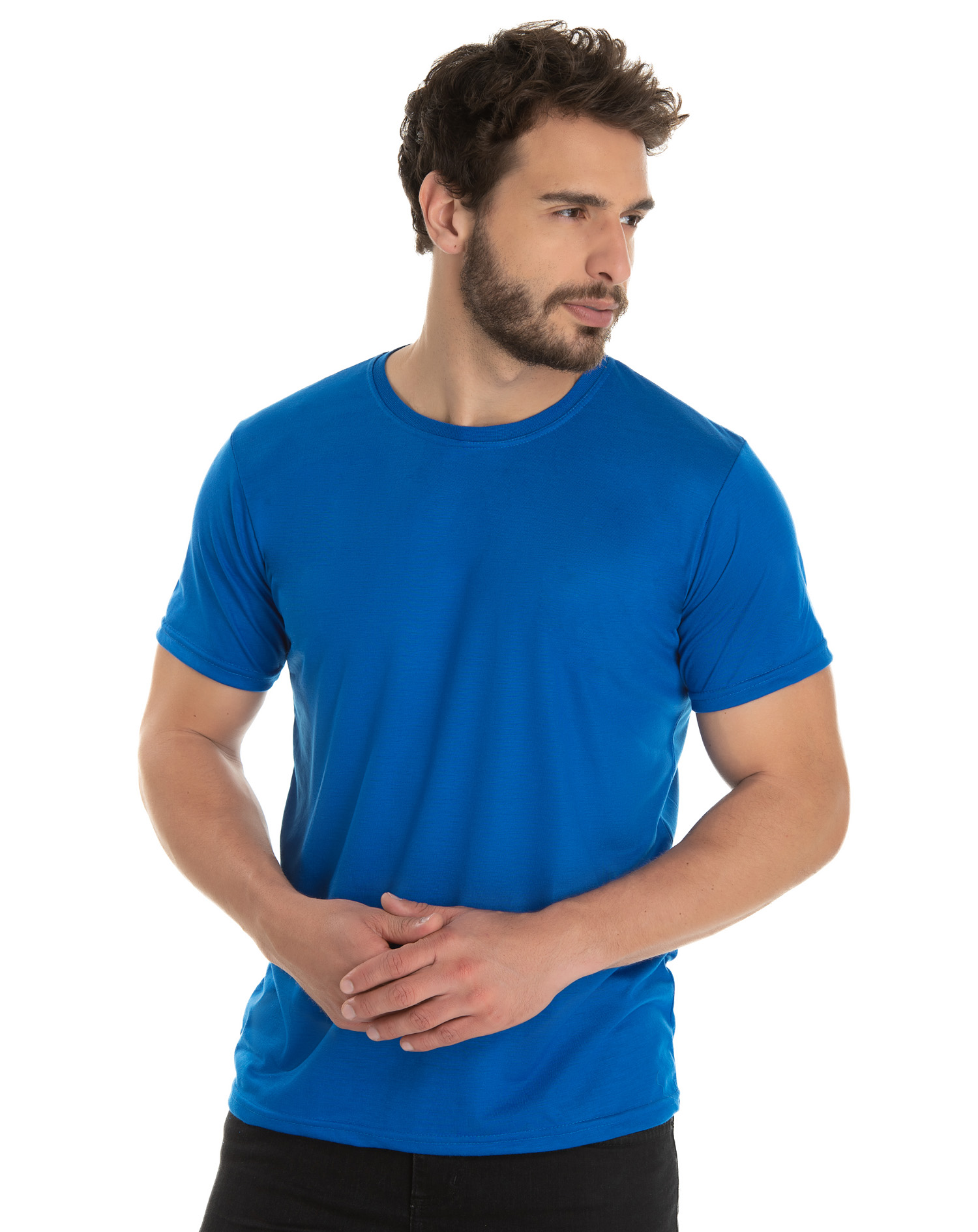 camisa de malha azul royal