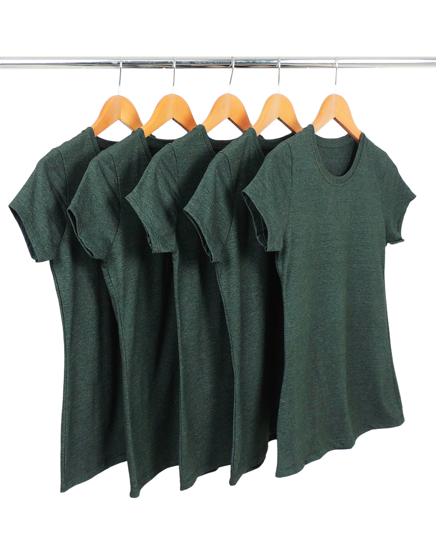 Kit 5 Camisetas Femininas Comfort Mescla Verde Oliva