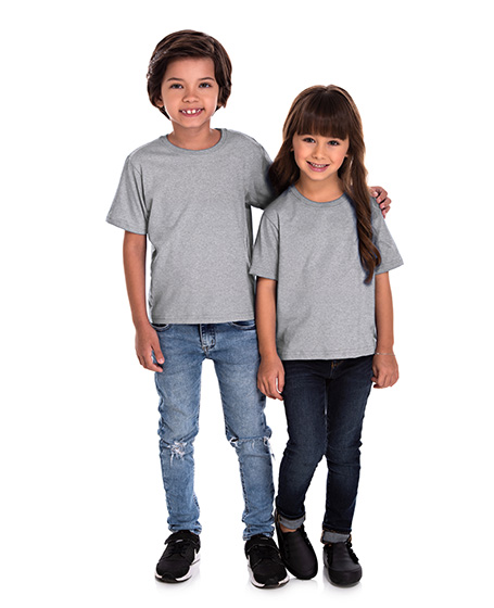 Camiseta Infantil de Algodão Penteado Cinza Mescla